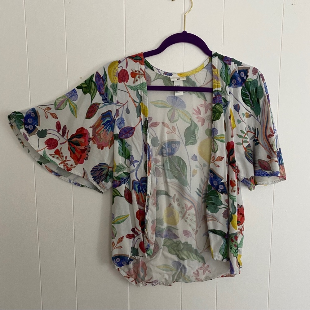 H+M Botanical Motif Open Kimono Butterfly Sleeves